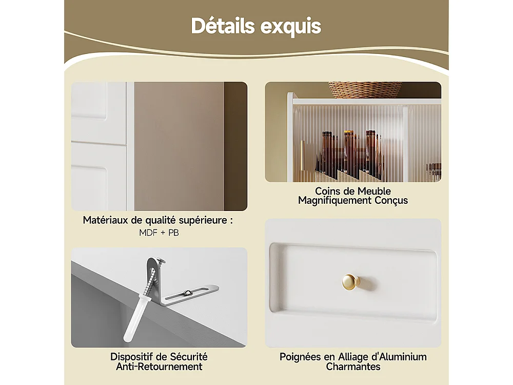 Buffet haut armoire haute vitrine étagères réglables armoire salle à manger éclairage LED blanc