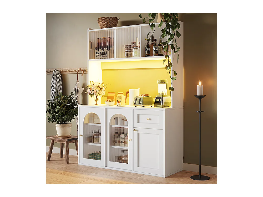 Buffet haut armoire haute vitrine étagères réglables armoire salle à manger éclairage LED blanc