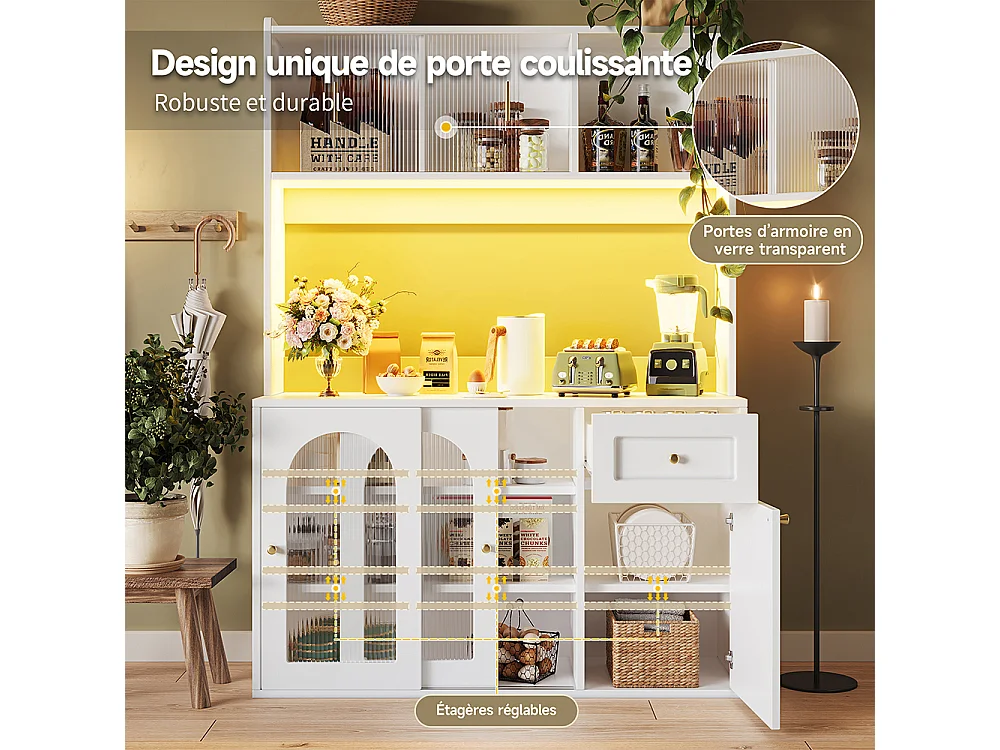 Buffet haut armoire haute vitrine étagères réglables armoire salle à manger éclairage LED blanc