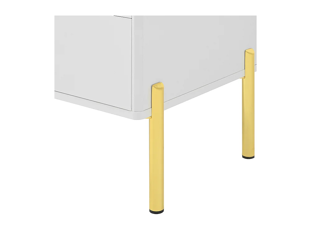 Buffet 2 tiroirs 2 portes vitrées commode blanc accents dorés espace rangement salon salle à manger couloir