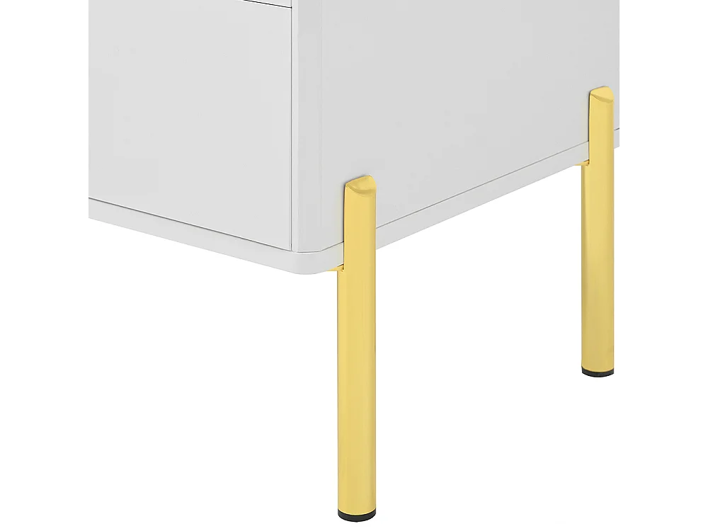 Buffet 2 tiroirs 2 portes vitrées commode blanc accents dorés espace rangement salon salle à manger couloir