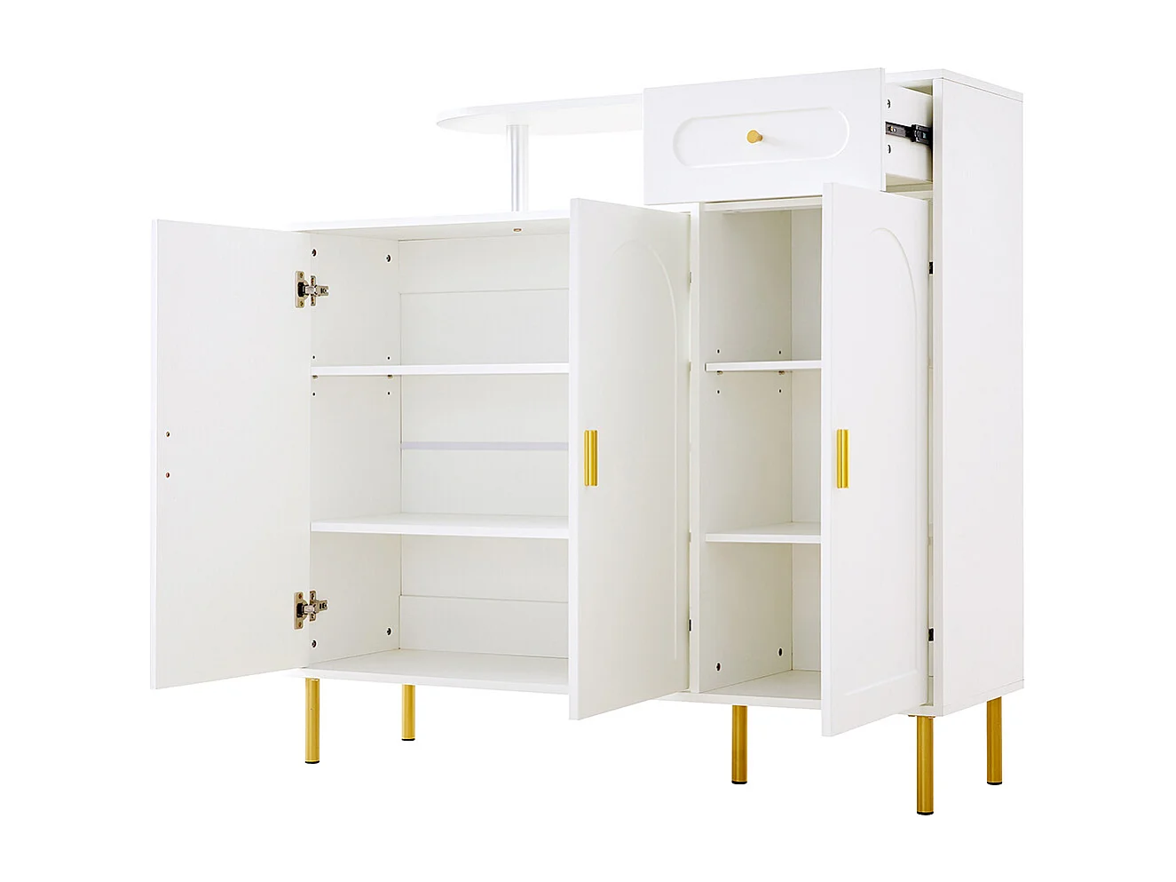 Buffet blanc commode meuble à chaussures poignées métalliques 1 tiroir 3 portes pieds métalliques