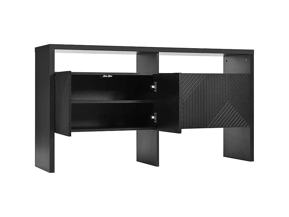 Buffet noir commode meuble d'entrée 2 compartiments ouverts 4 portes