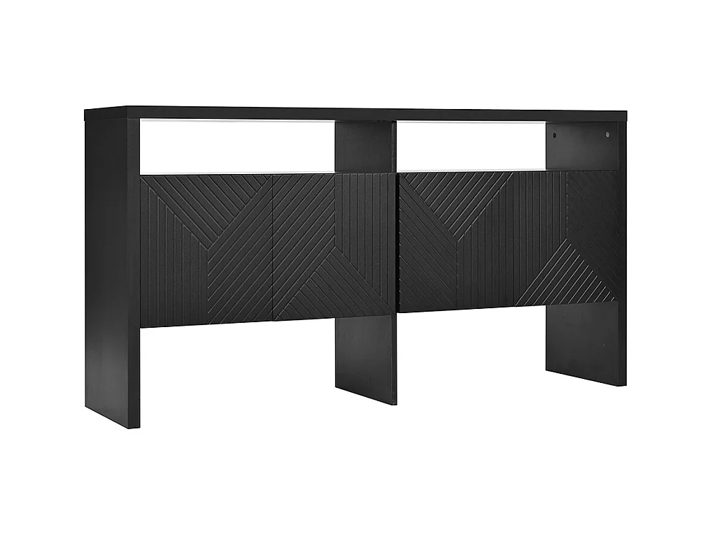 Buffet noir commode meuble d'entrée 2 compartiments ouverts 4 portes