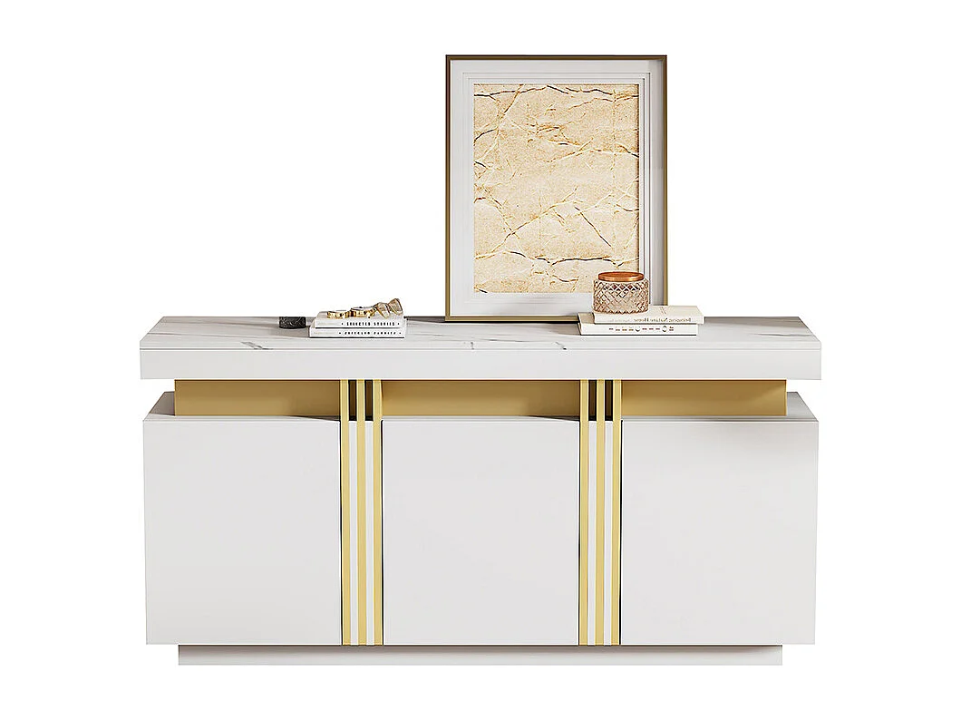 Dressoir 140x38x70 cm wit modern 3 deuren verstelbare schotten platina zonder handgrepen