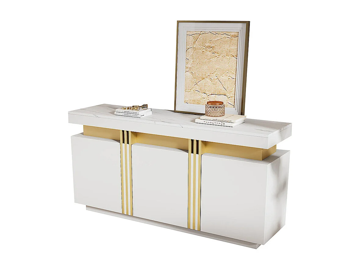 Dressoir 140x38x70 cm wit modern 3 deuren verstelbare schotten platina zonder handgrepen