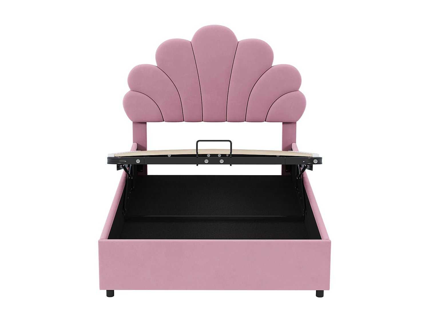 Letto contenitore 140x200 cm, con rete a doghe, matrimoniale, tessuto in velluto delicato sulla pelle, rosa