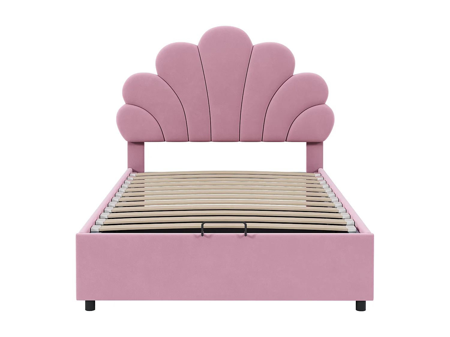Letto contenitore 140x200 cm, con rete a doghe, matrimoniale, tessuto in velluto delicato sulla pelle, rosa