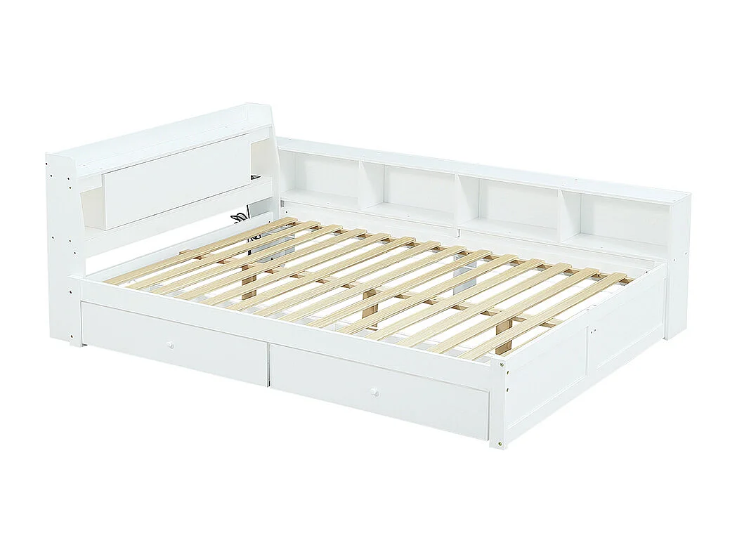 lit avec rangement 140x200 panneaux tête rangement 2 lampes prise recharge rangements tiroirs pin blanc