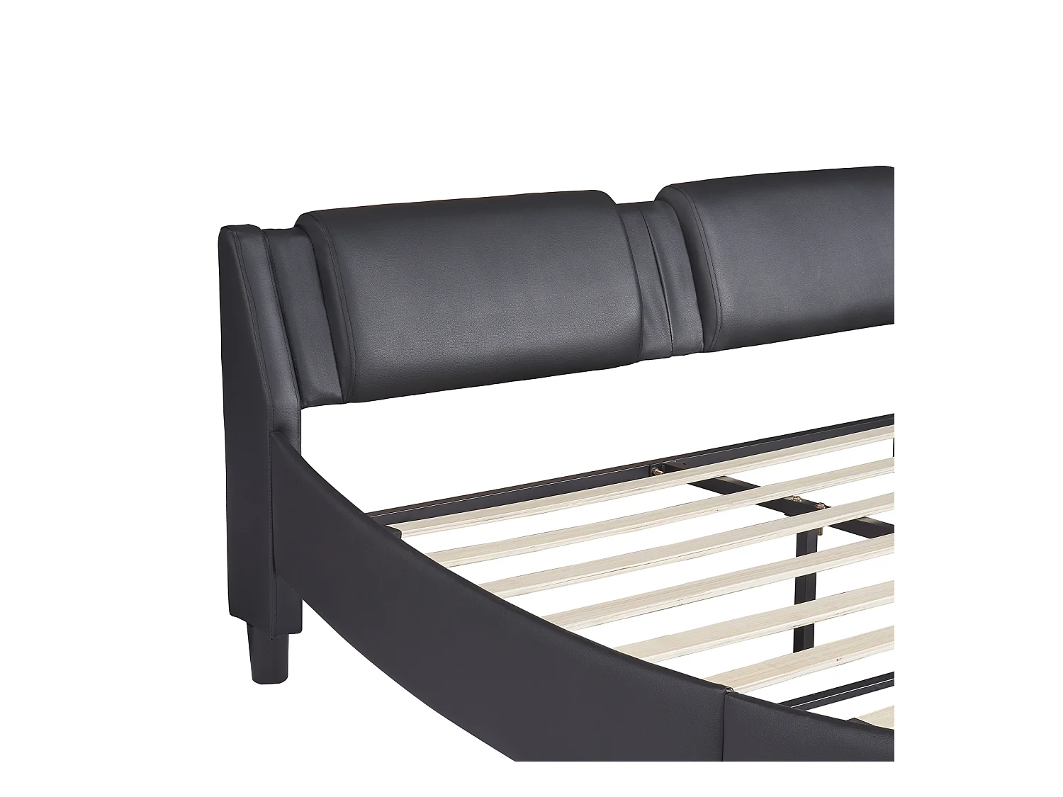 Letto 140x200 con base LED ad arco, con testiera, letto matrimoniale con doghe, PU, nero