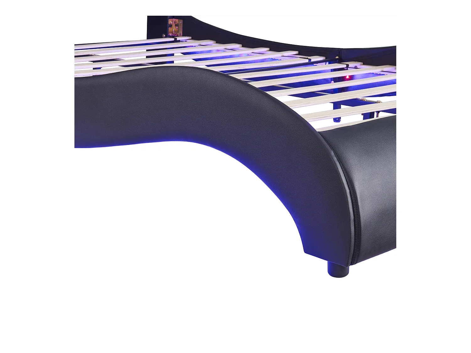 Letto 140x200 con base LED ad arco, con testiera, letto matrimoniale con doghe, PU, nero