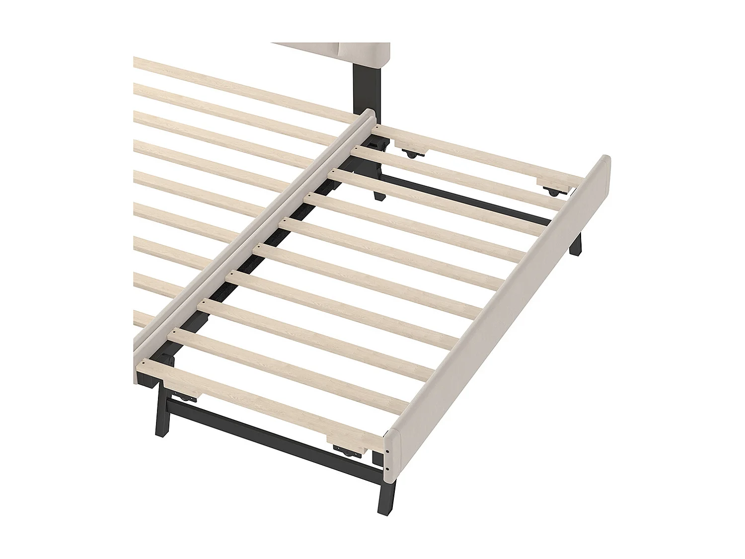 Lit gigogne rembourré 140x200 cm sommier à lattes tiroir à roulettes velours minimaliste beige sans matelas