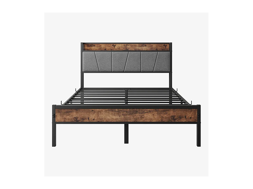 Lit adulte 120x200 cm avec éclairage LED intelligent tête de lit station USB plateforme lattes métalliques ultra résistantes silencieux noir