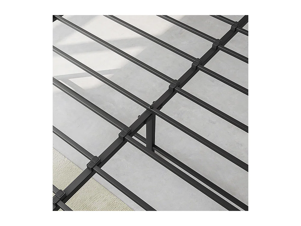 Lit adulte 120x200 cm avec éclairage LED intelligent tête de lit station USB plateforme lattes métalliques ultra résistantes silencieux noir