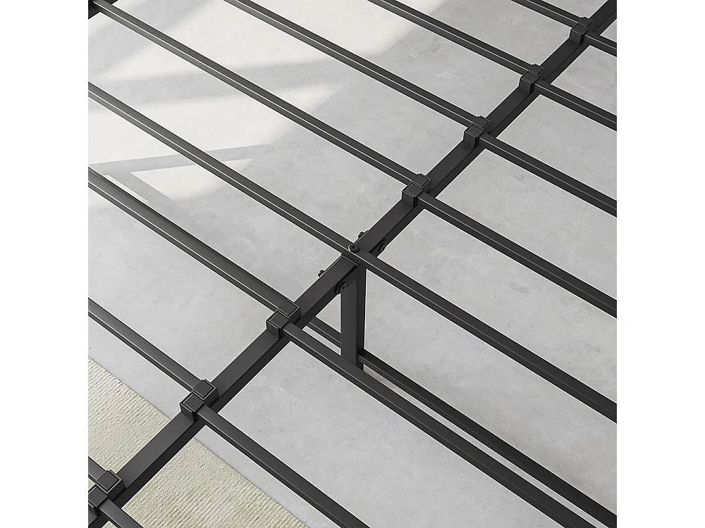 Lit adulte 120x200 cm avec éclairage LED intelligent tête de lit station USB plateforme lattes métalliques ultra résistantes silencieux noir