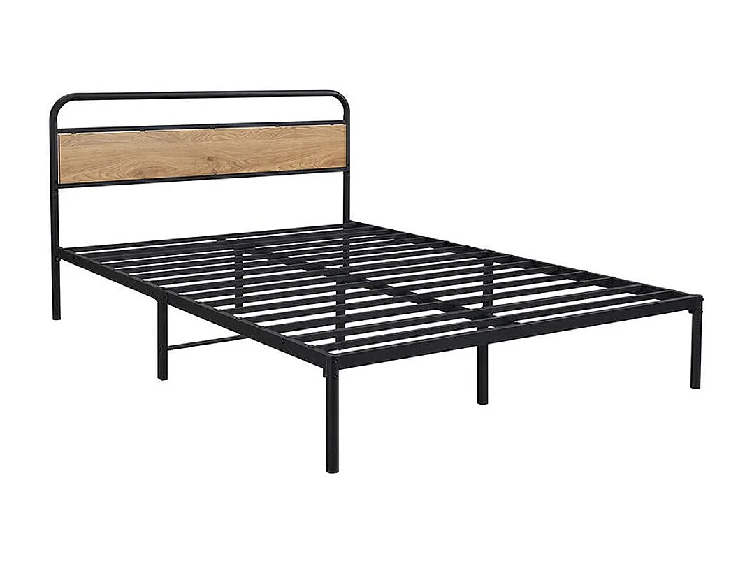 Lit double en métal 140x200 cm lits plats table portemanteau vertical table à roulettes meuble chambre adolescents adultes structure métal MDF noir naturel