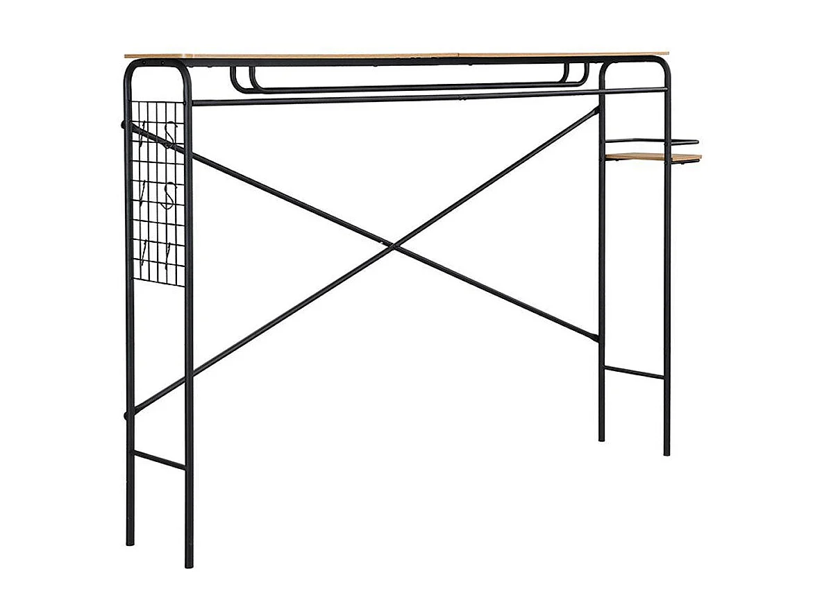 Lit double en métal 140x200 cm lits plats table portemanteau vertical table à roulettes meuble chambre adolescents adultes structure métal MDF noir naturel