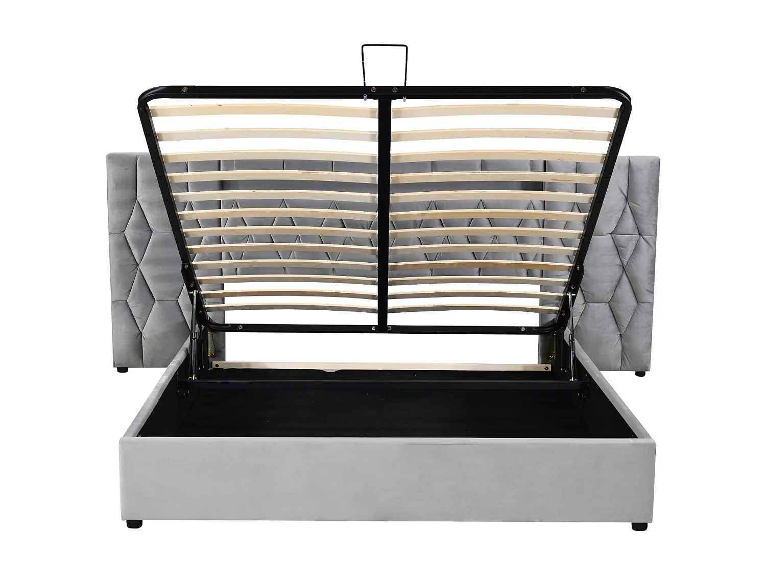 Cama de casal com arrumação, estrado de ripas de 180x200 cm, com entradas LED e USB, cama para adultos, encosto alto, cinza.
