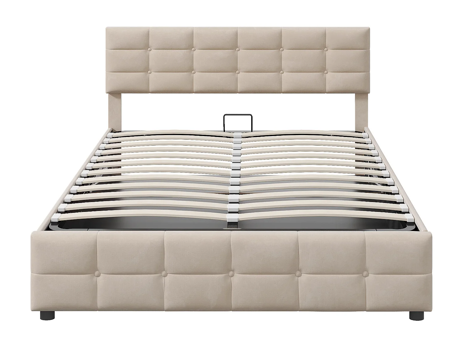 Lit rembourré hydraulique 180x200 cm avec Rangement sous, avec sommier à Lattes, Velours, beige