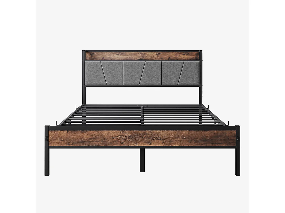 Lit adulte 140x200 cm avec éclairage LED intelligent tête de lit station USB plateforme lattes métalliques ultra résistantes silencieux noir