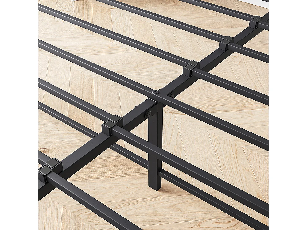 Lit adulte 140x200 cm avec éclairage LED intelligent tête de lit station USB plateforme lattes métalliques ultra résistantes silencieux noir