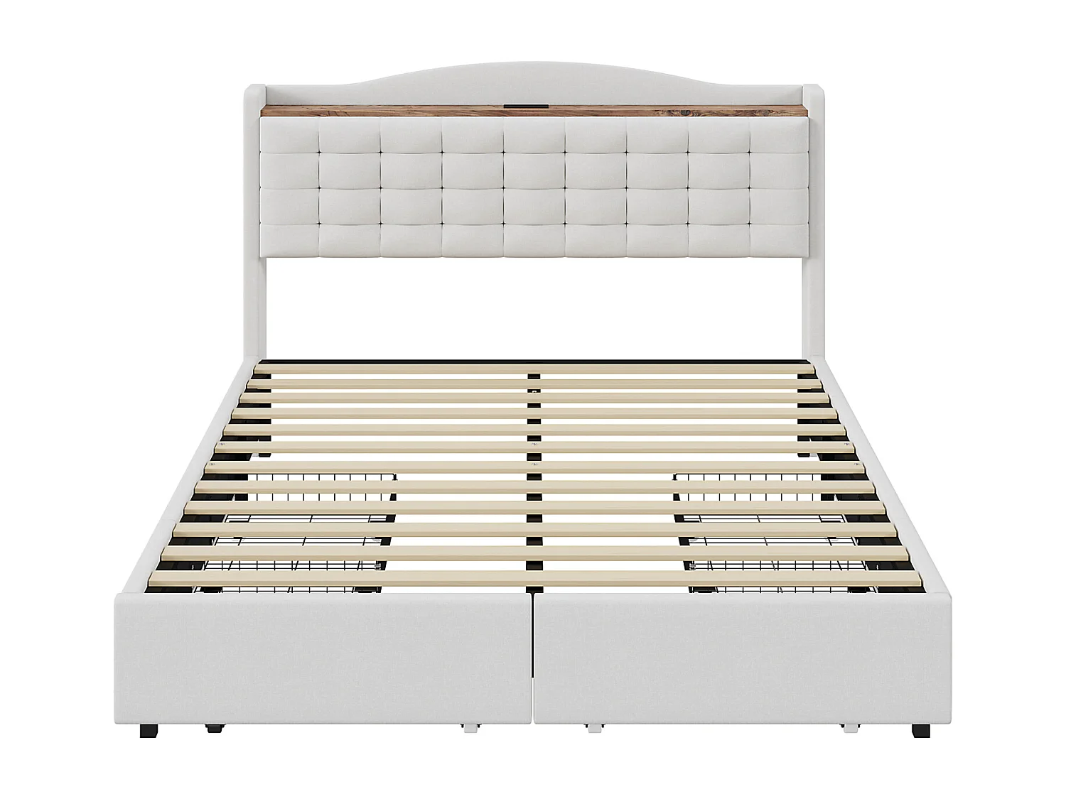 Lit 160 x 200 cm Avec Rangement et USB Prise - Cadre Avec 4 Tiroirs et Sommier à Lattes, Beige