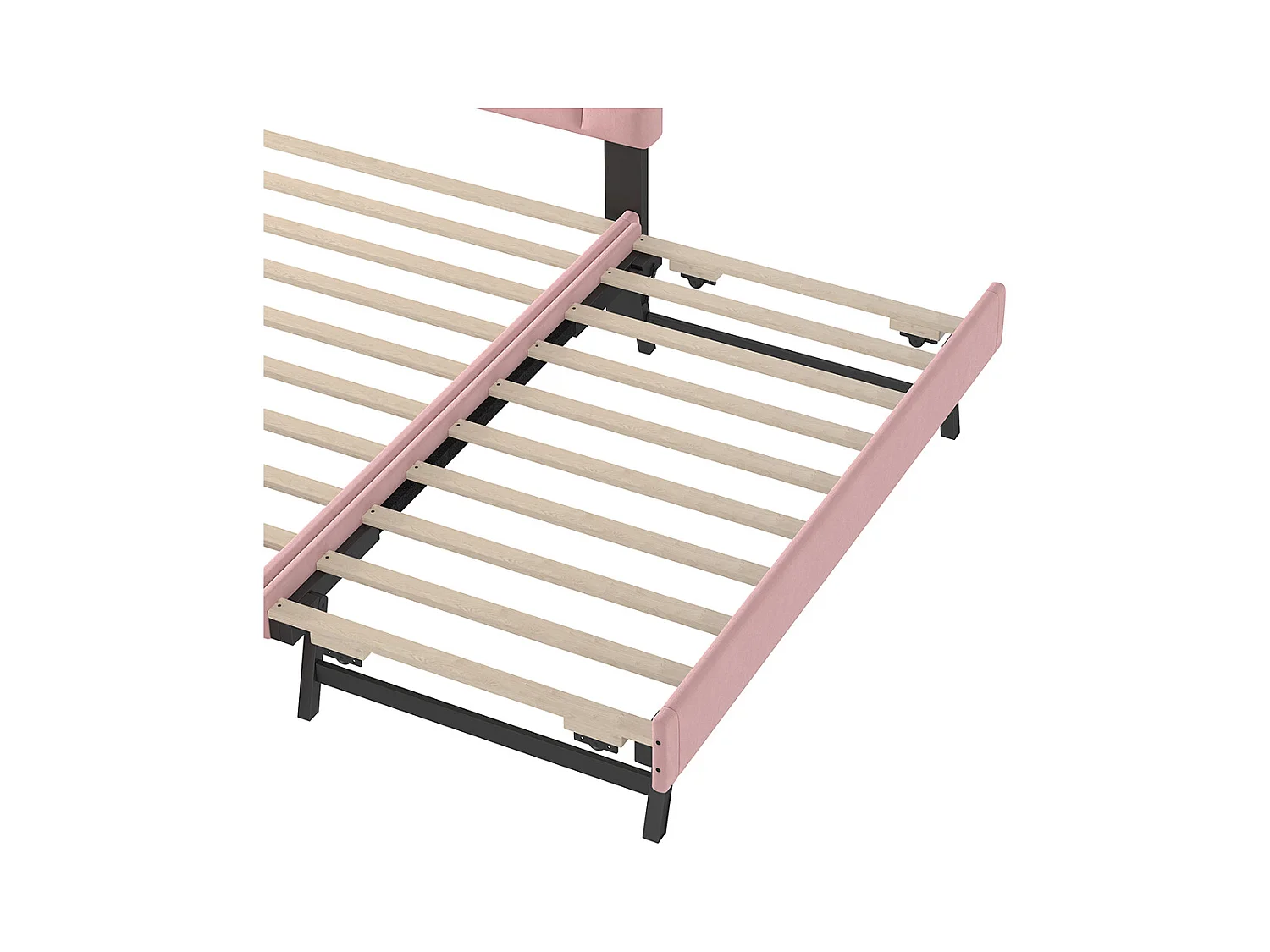 Lit gigogne rembourré 140x200 cm sommier à lattes tiroir à roulettes velours minimaliste rose sans matelas