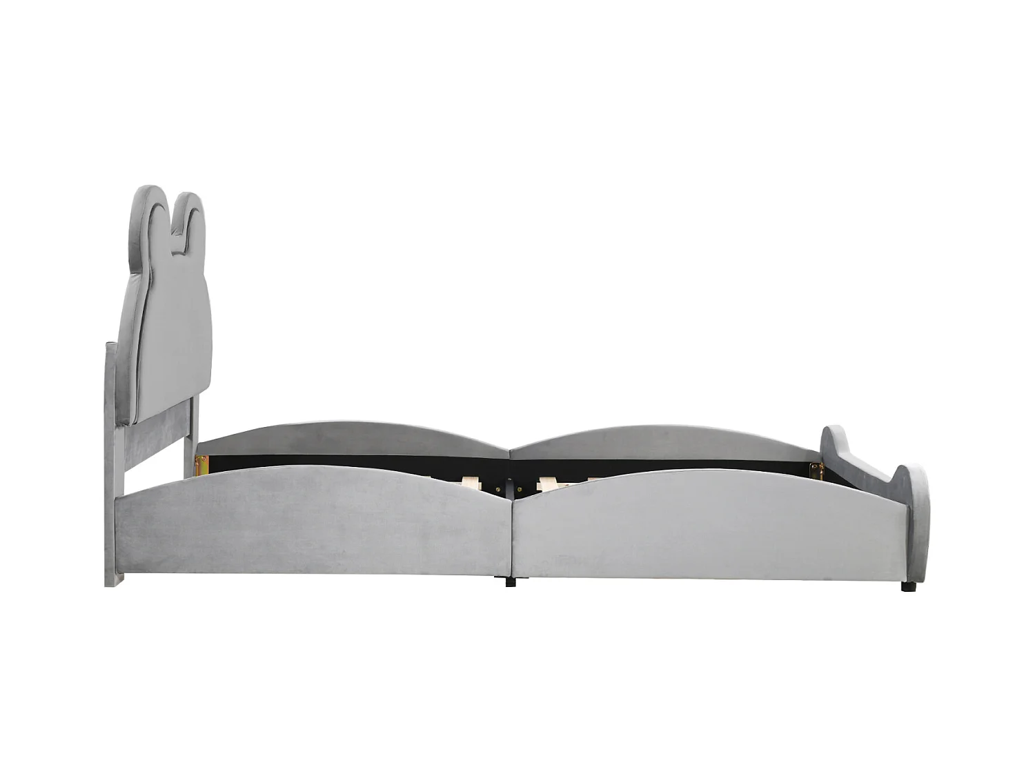 Cama tapizada de 90 x 200 cm con forma de oso, adorable cuna infantil en terciopelo suave, color gris.