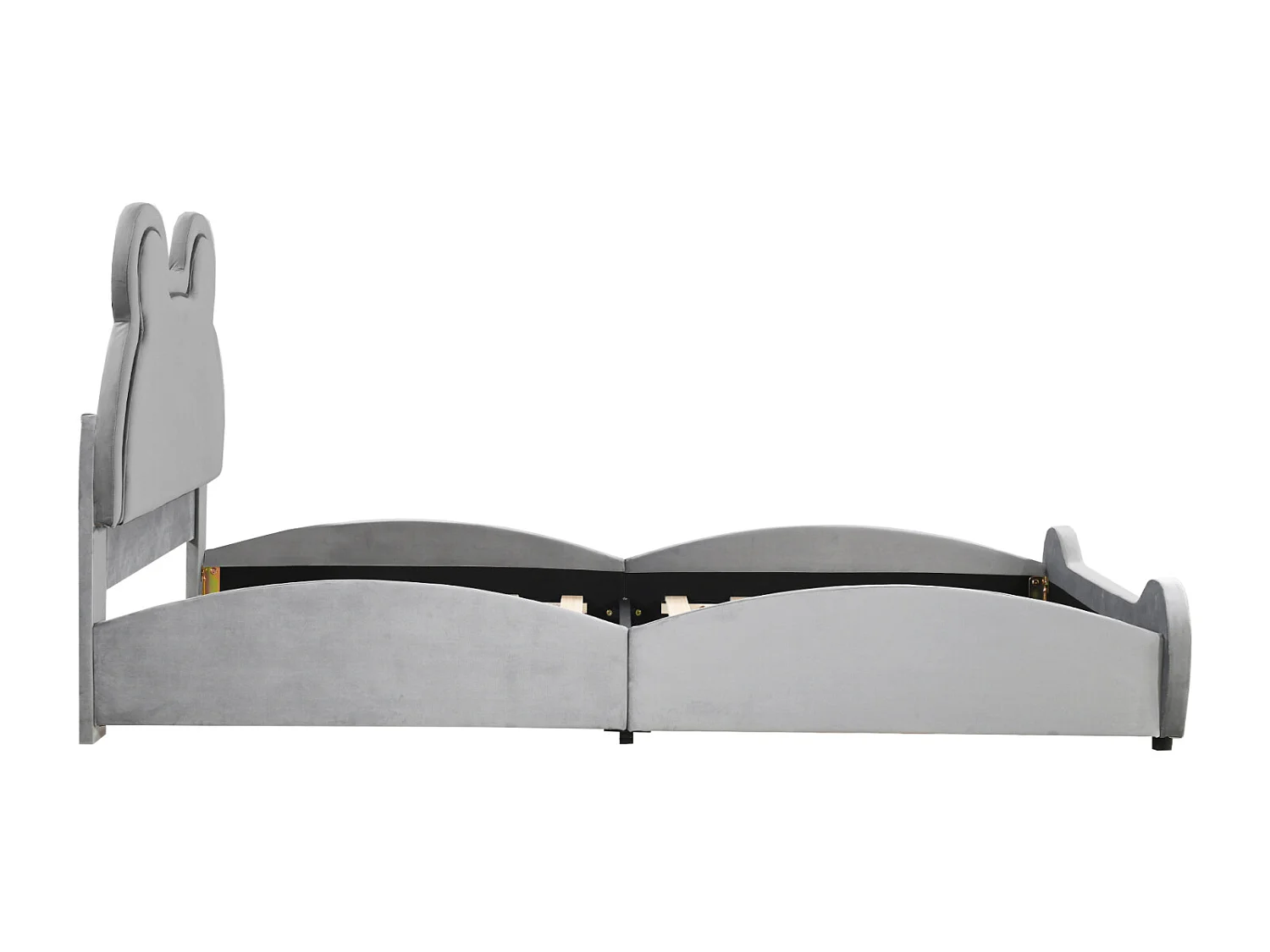 Cama tapizada de 90 x 200 cm con forma de oso, adorable cuna infantil en terciopelo suave, color gris.