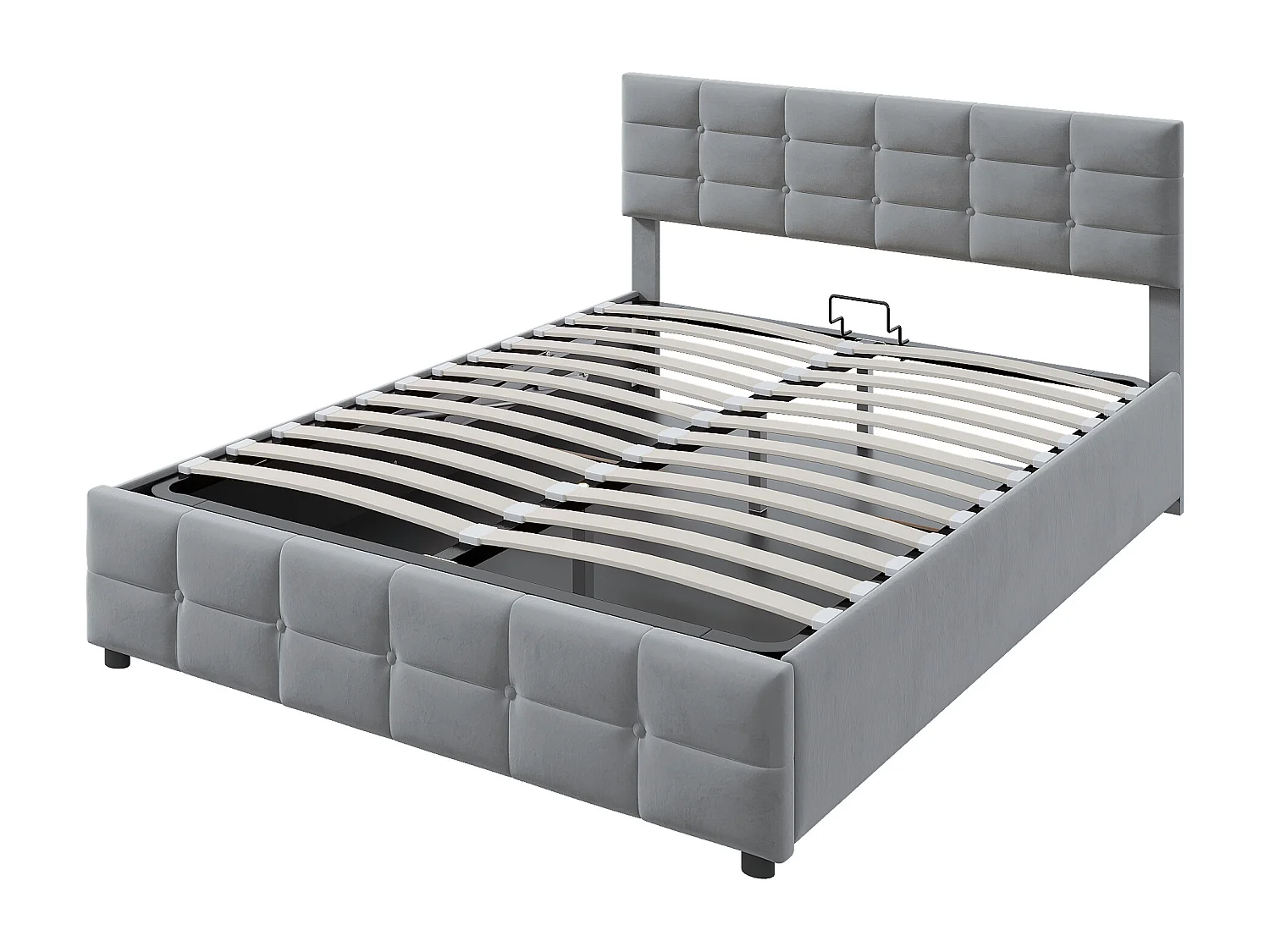 Lit rembourré hydraulique 180x200 cm avec Rangement sous, avec sommier à Lattes, Velours, Gris