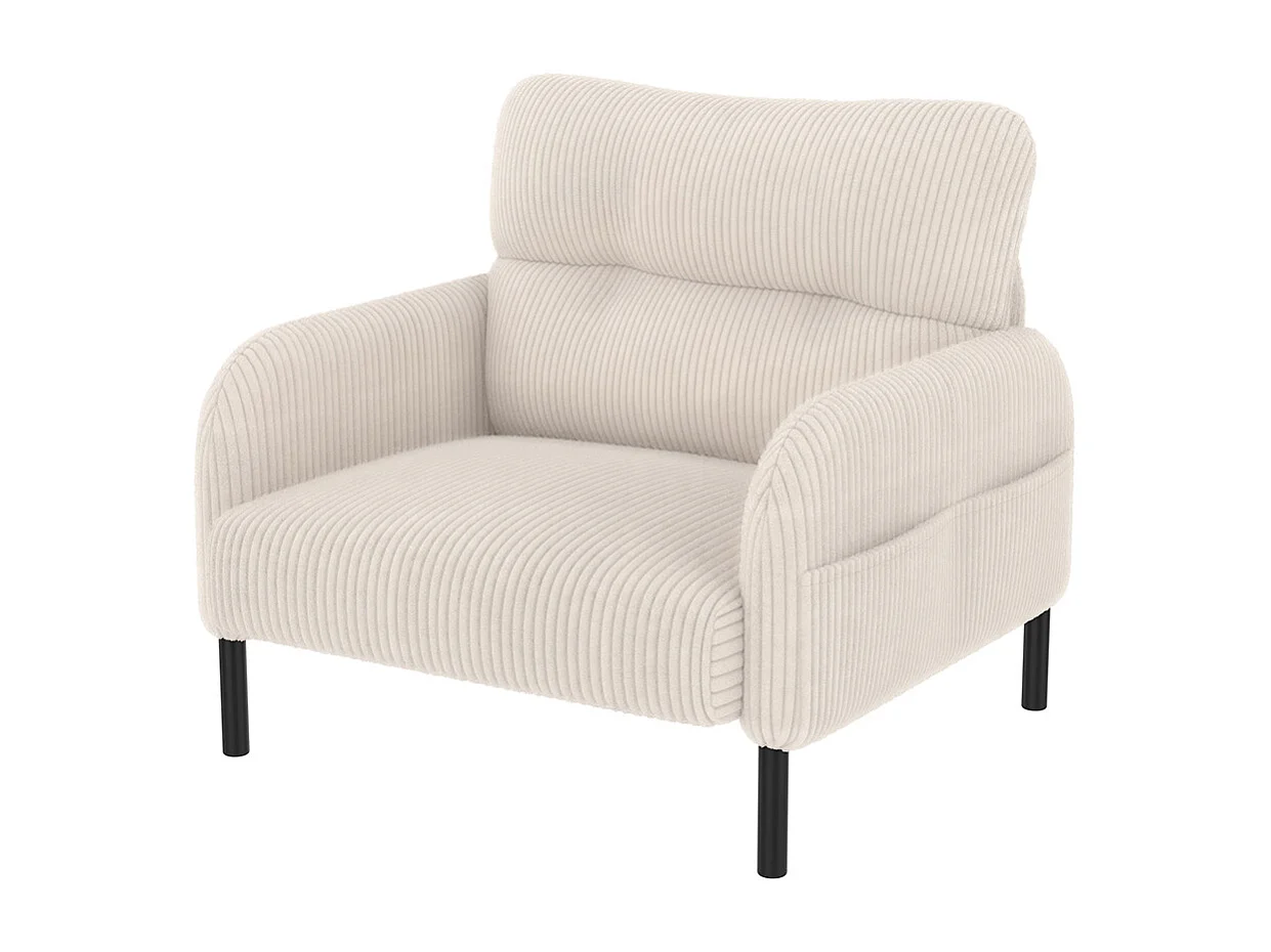 3-delige set corduroy fauteuil kruk tweezitsbank zijvak stalen frame zachte rugleuning modulair beige