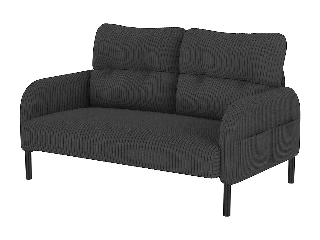 Ensemble 3 pièces velours côtelé fauteuil tabouret canapé deux places poche latérale structure acier dossier moelleux modulaire salon gris