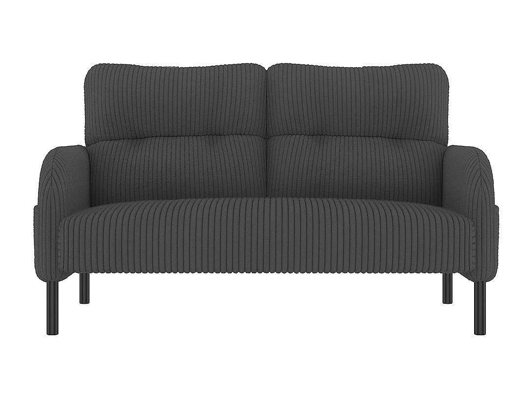 Ensemble 3 pièces velours côtelé fauteuil tabouret canapé deux places poche latérale structure acier dossier moelleux modulaire salon gris