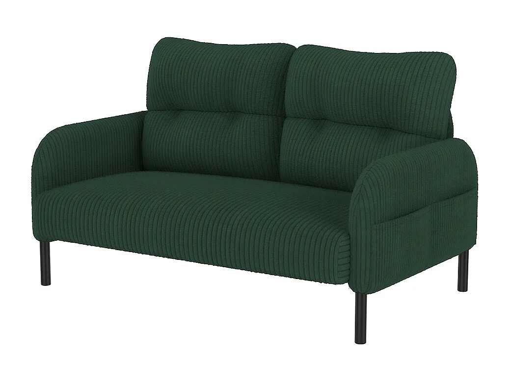 3-delige set corduroy fauteuil kruk tweezitsbank zijvak stalen frame zachte rugleuning modulair woonkamer smaragdgroen