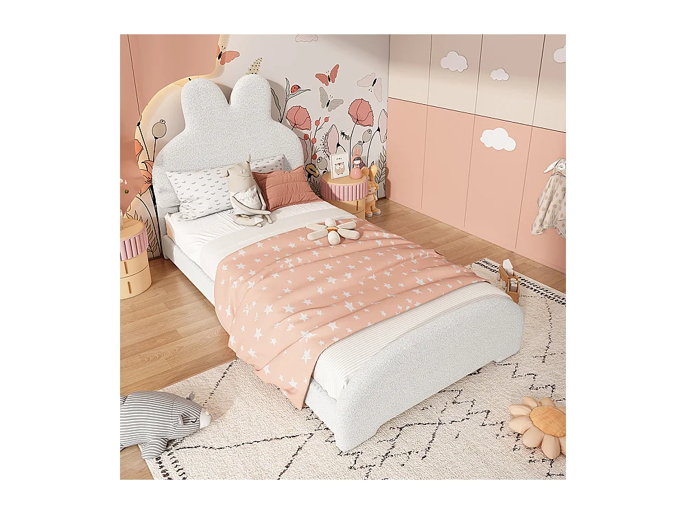 Lit simple 90x200 rembourré tête lapin cartoon polaire blanc