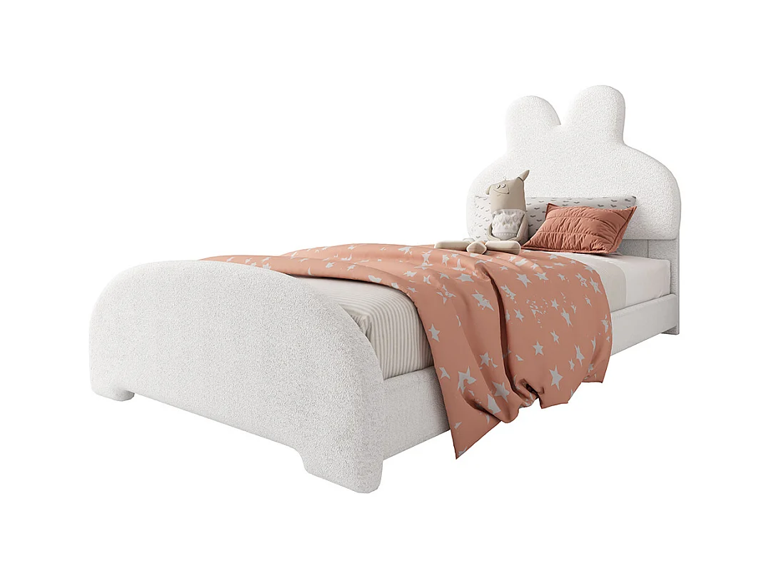Lit simple 90x200 rembourré tête lapin cartoon polaire blanc