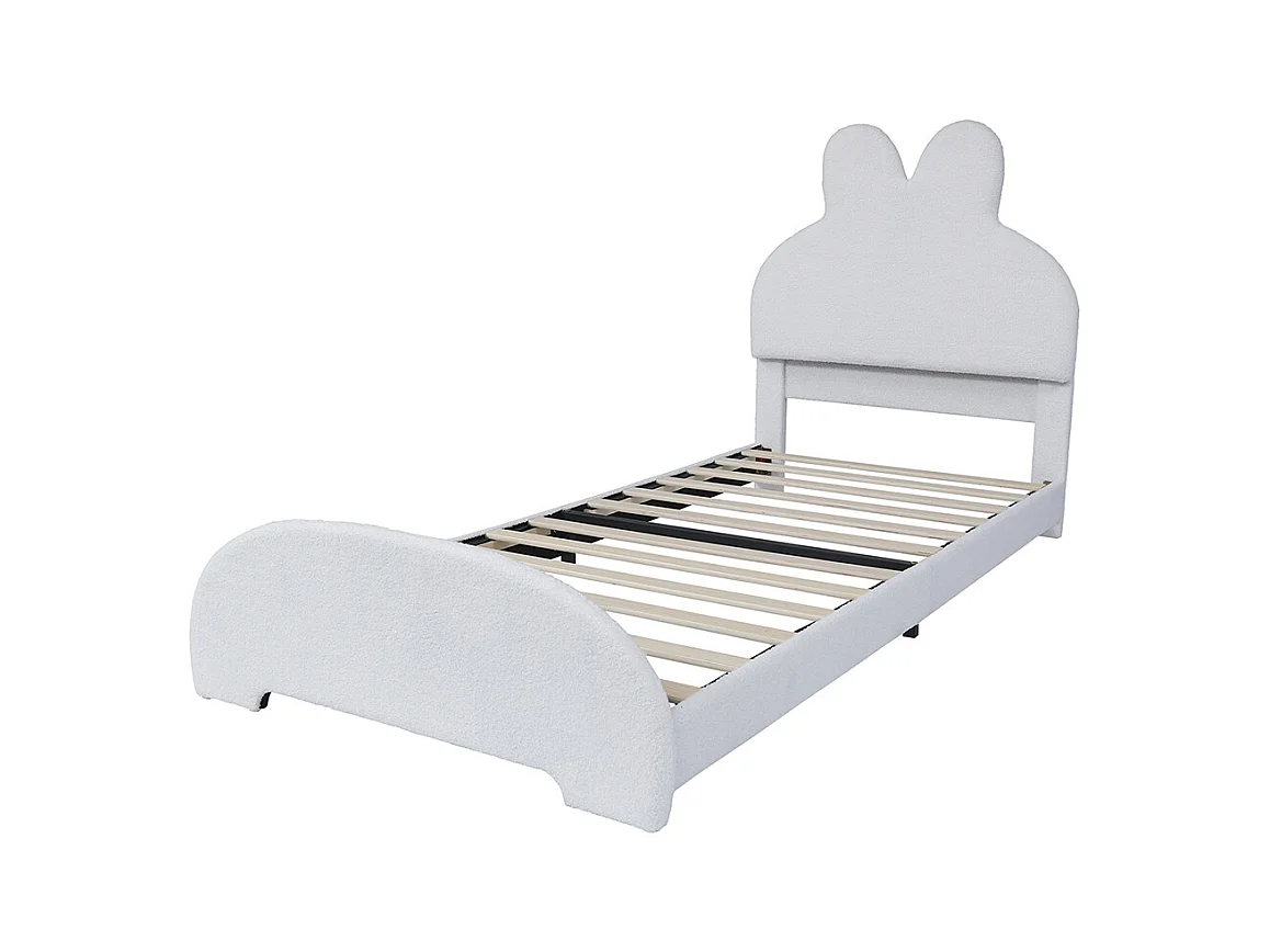 Lit simple 90x200 rembourré tête lapin cartoon polaire blanc