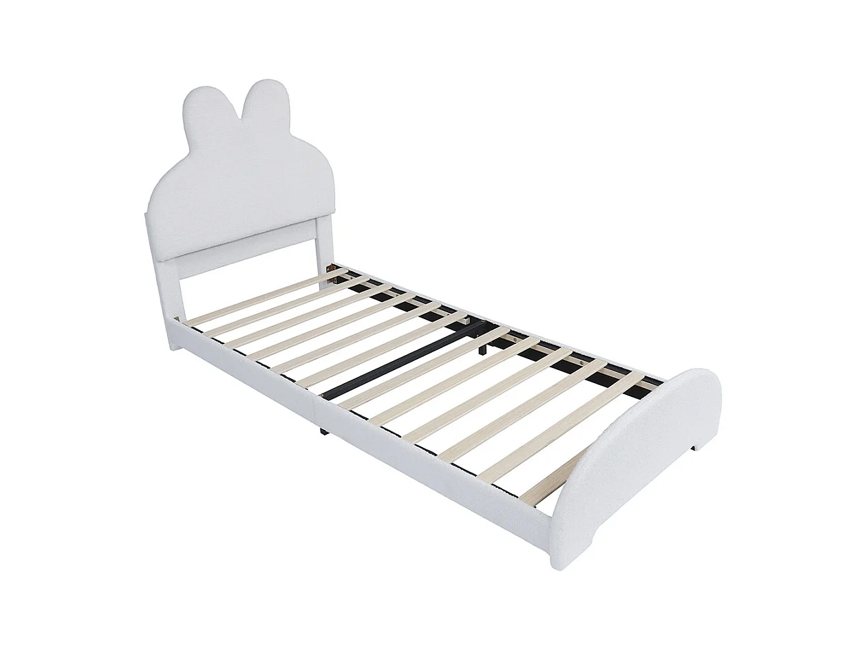 Lit simple 90x200 rembourré tête lapin cartoon polaire blanc