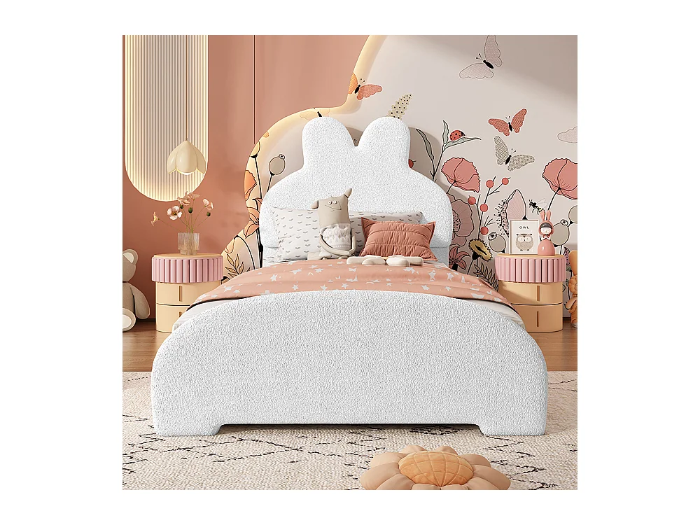 Lit simple 90x200 rembourré tête lapin cartoon polaire blanc