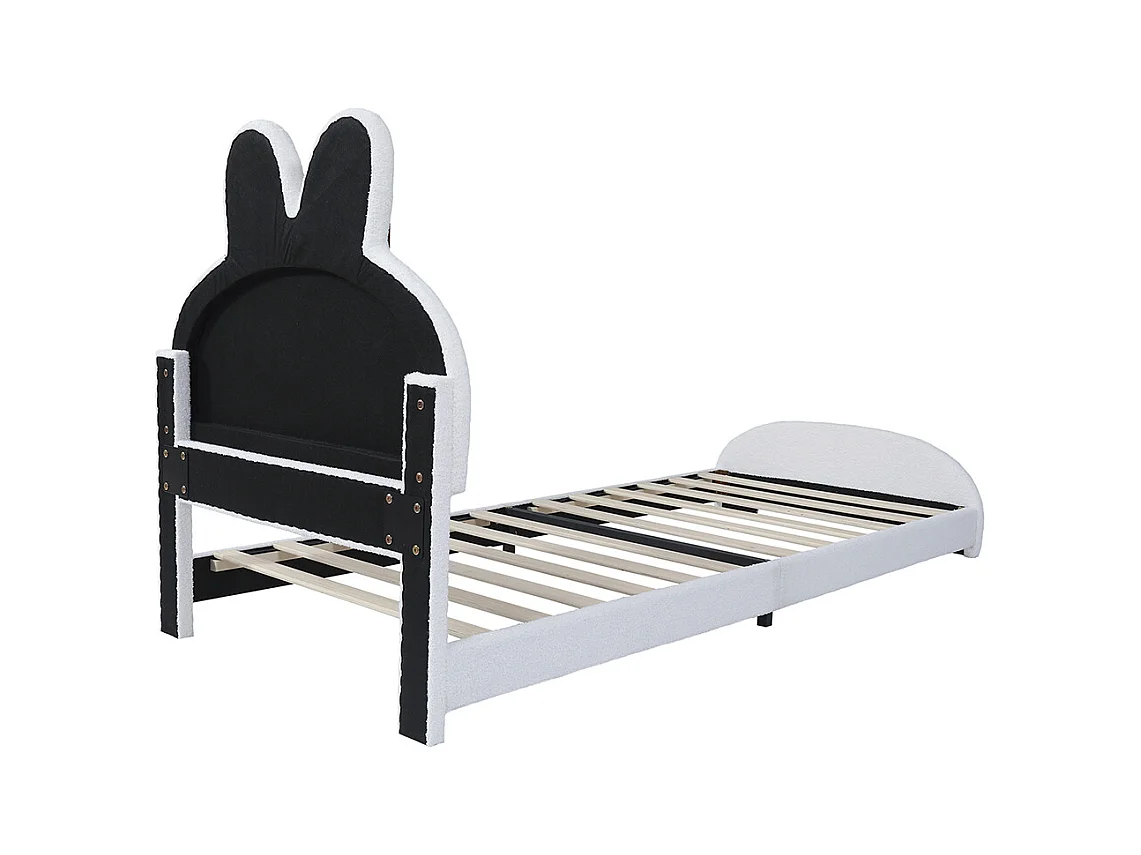 Lit simple 90x200 rembourré tête lapin cartoon polaire blanc