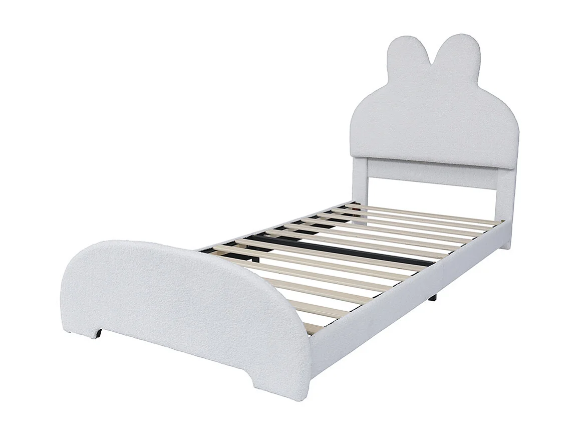 Lit simple 90x200 rembourré tête lapin cartoon polaire blanc