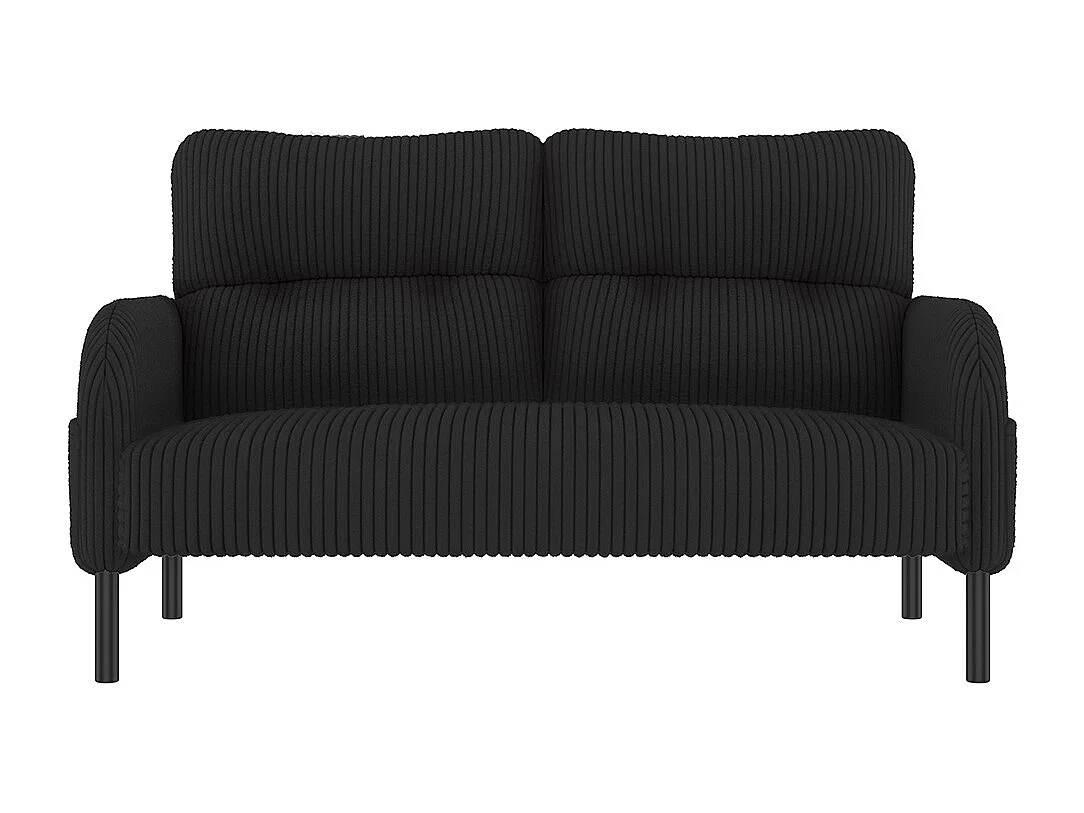 Ensemble 3 pièces velours côtelé fauteuil tabouret canapé deux places poche latérale structure acier dossier moelleux modulaire salon noir
