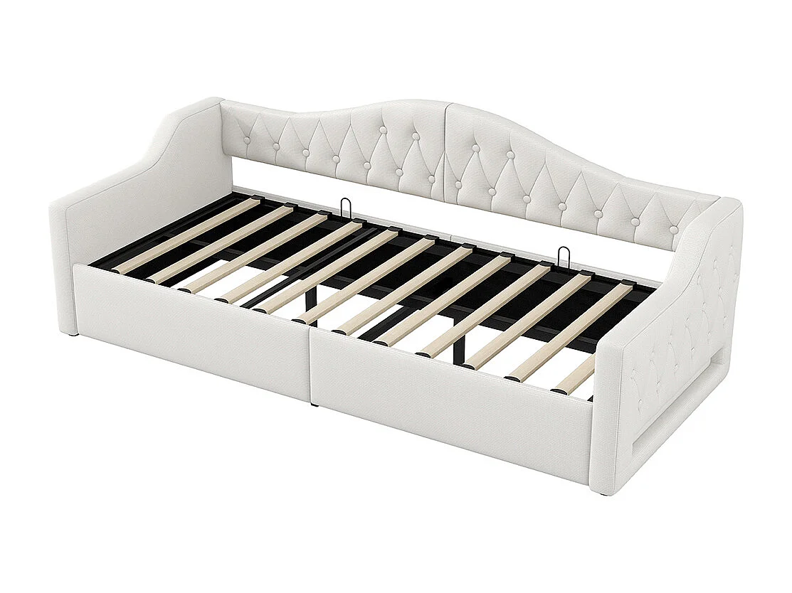 Lit banquette rembourré 90x200 bande LED rangement dessous beige