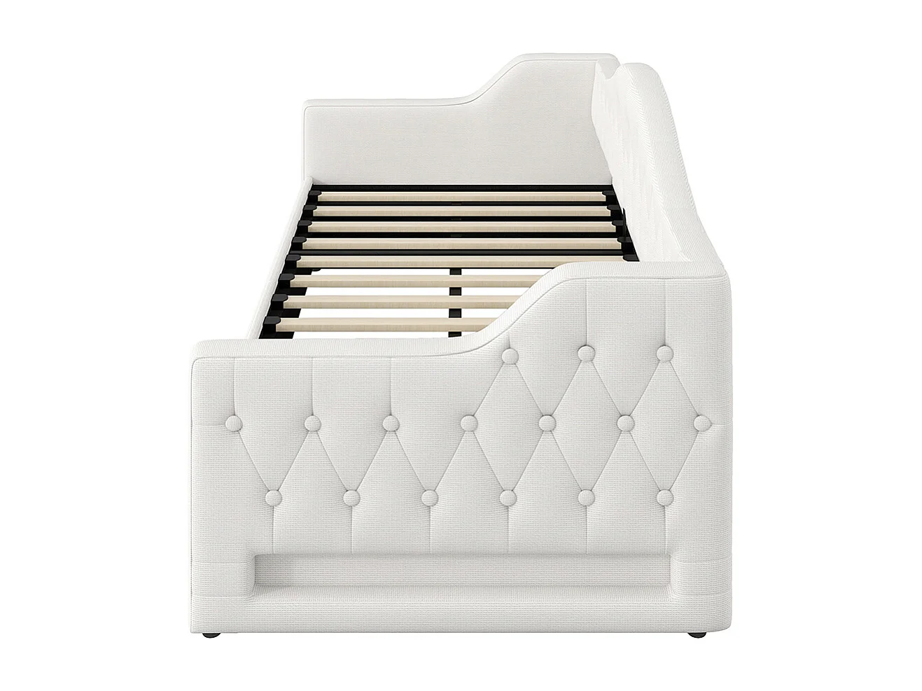 Lit banquette rembourré 90x200 bande LED rangement dessous beige