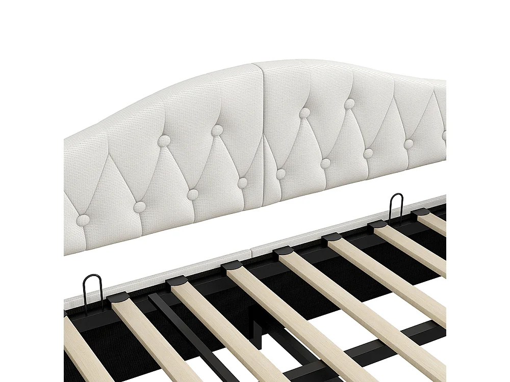 Lit banquette rembourré 90x200 bande LED rangement dessous beige