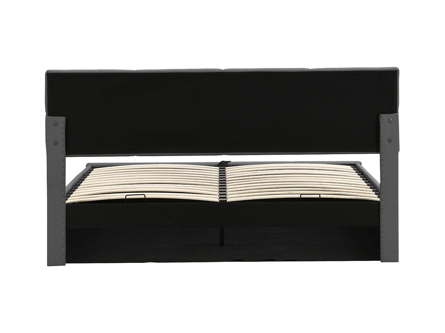 Lit double 180 x 200 cm, rembourré, avec espace de rangement,  avec LED, avec sommier à lattes, gris