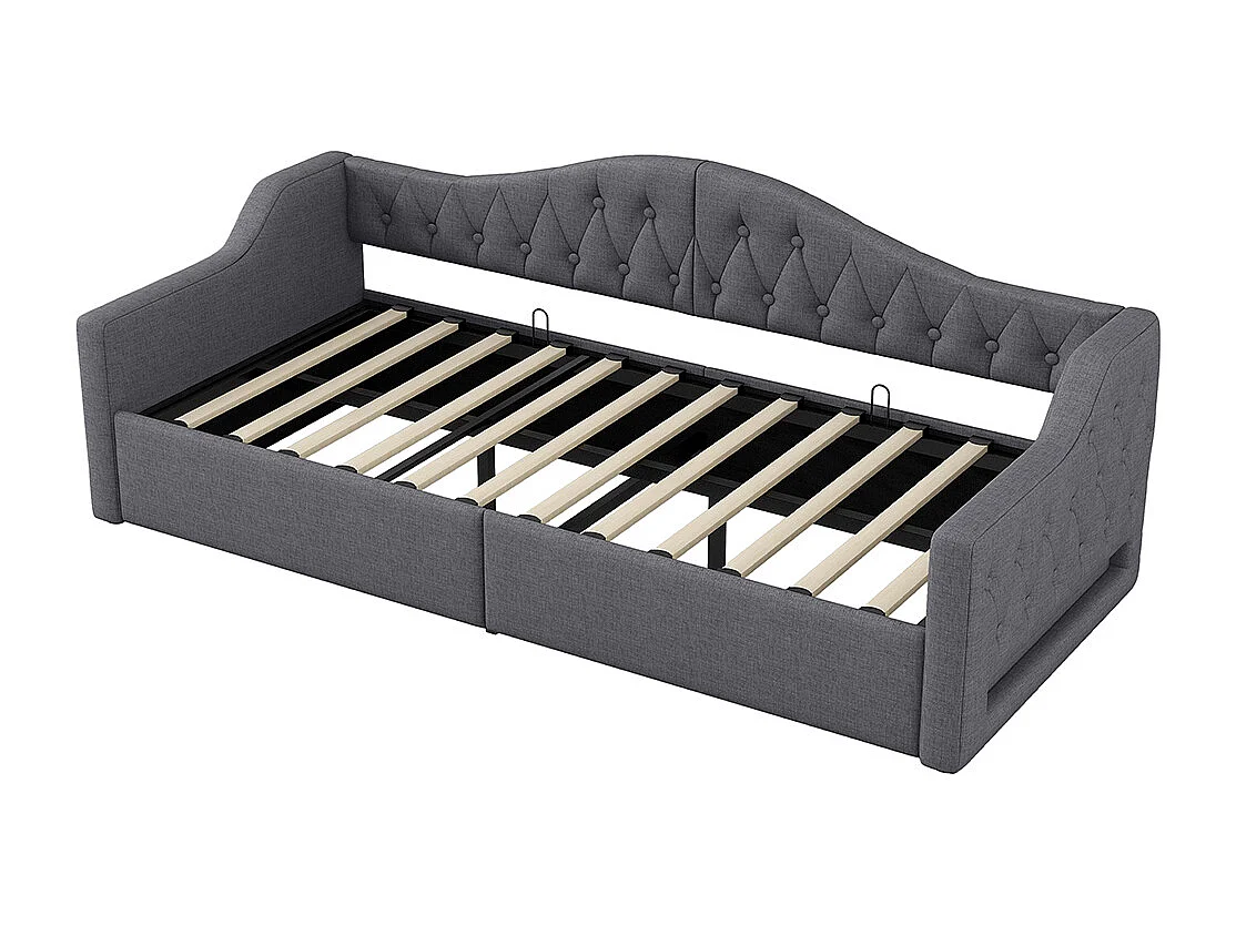 Lit banquette rembourré 90x200 bande LED rangement dessous gris