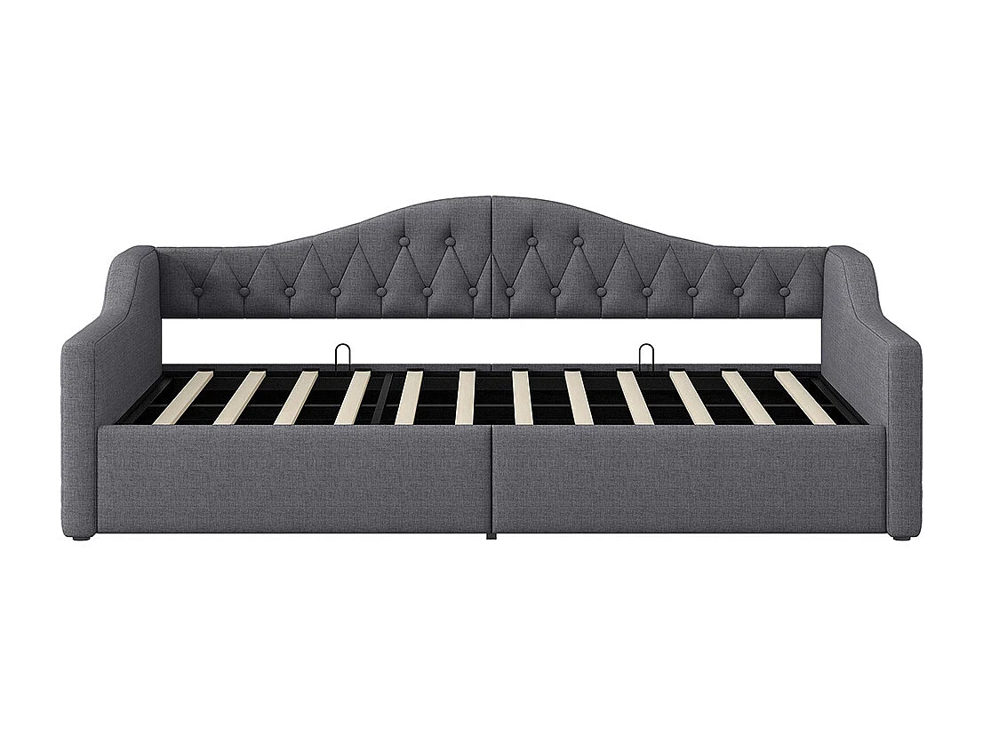 Lit banquette rembourré 90x200 bande LED rangement dessous gris