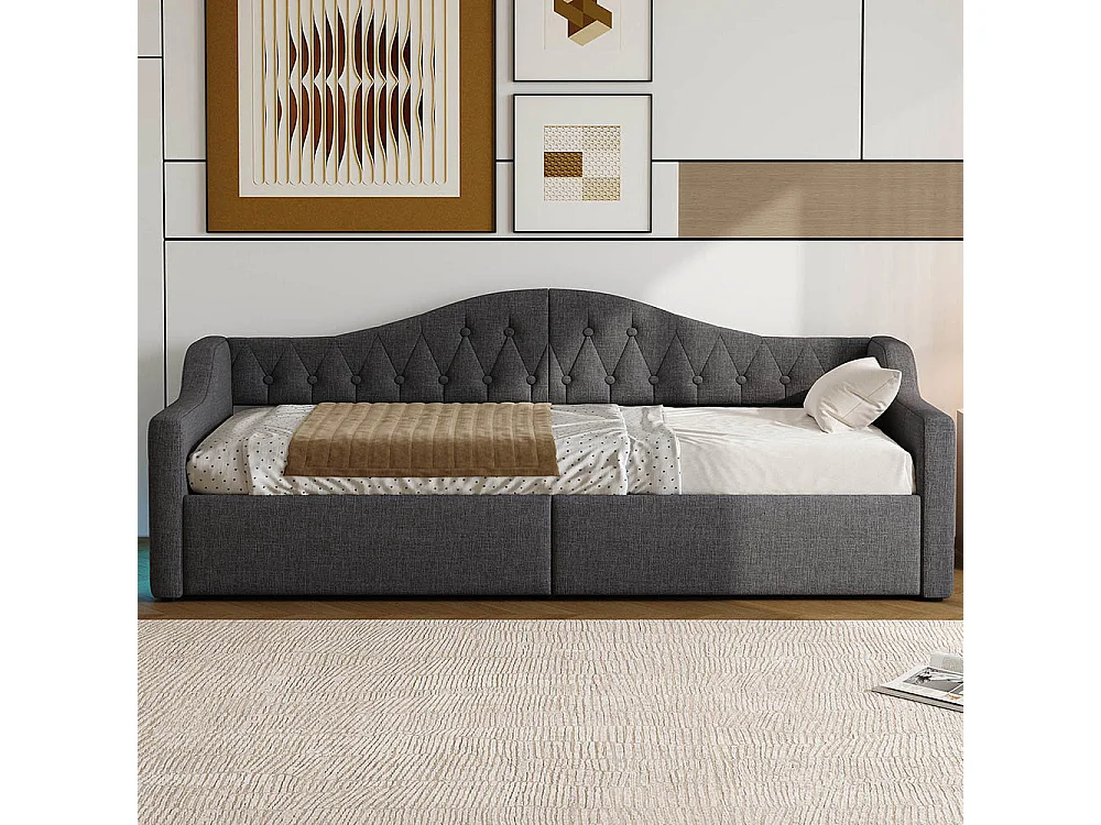 Lit banquette rembourré 90x200 bande LED rangement dessous gris