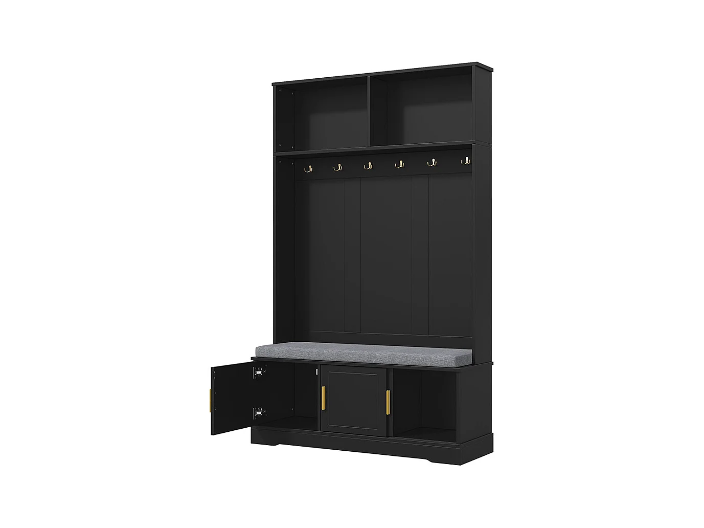 Vestiaire noir porte-manteau banc à chaussures 6 crochets triples indépendant entrée couloir